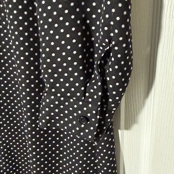 Fred David Black Dress with White Polka Dots — Long Sleeve Midi Shirt Dress - Picture 6 of 9